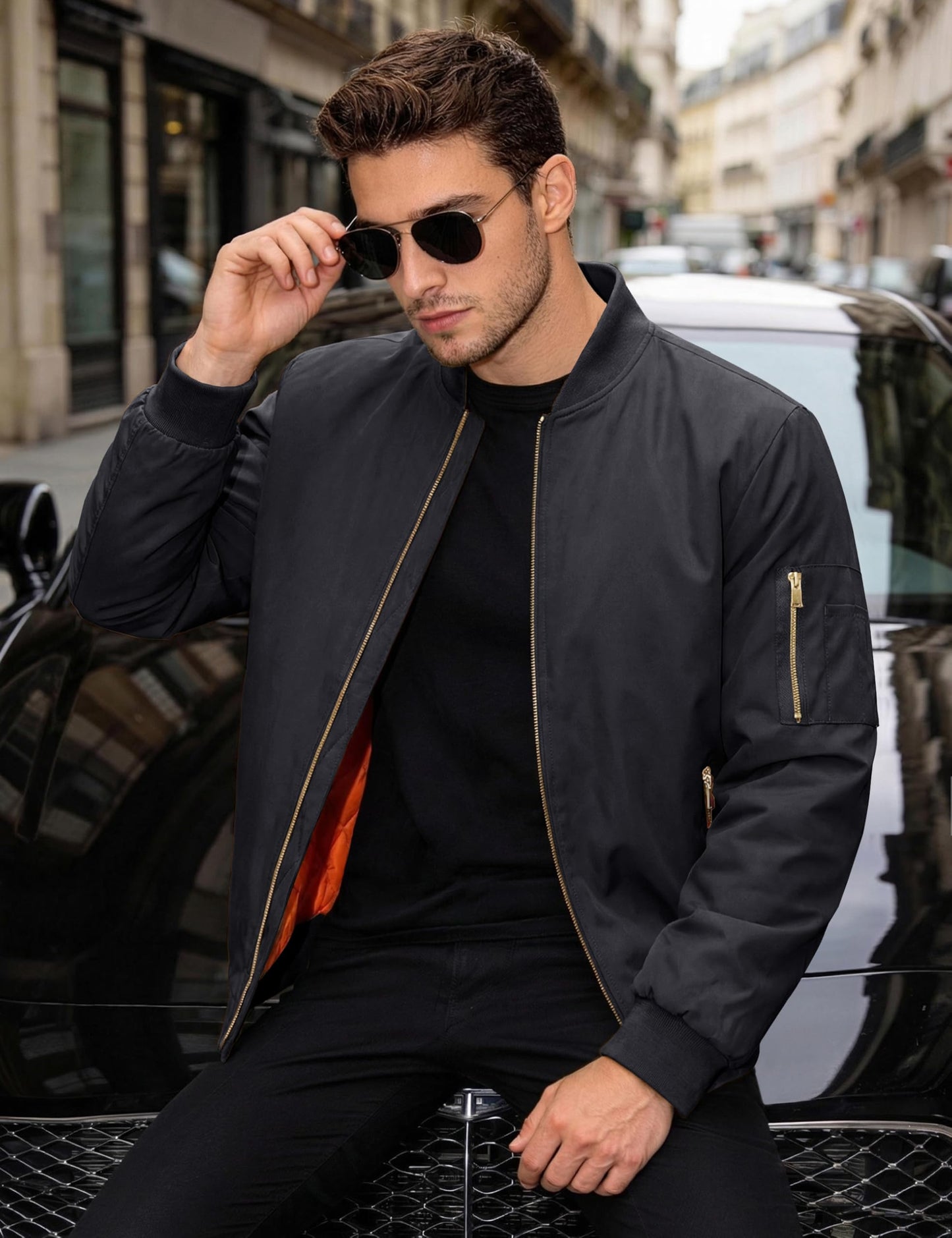 MAGNIVIT Men's Bomber Jacket Active Lightweight Military Outwear Black L