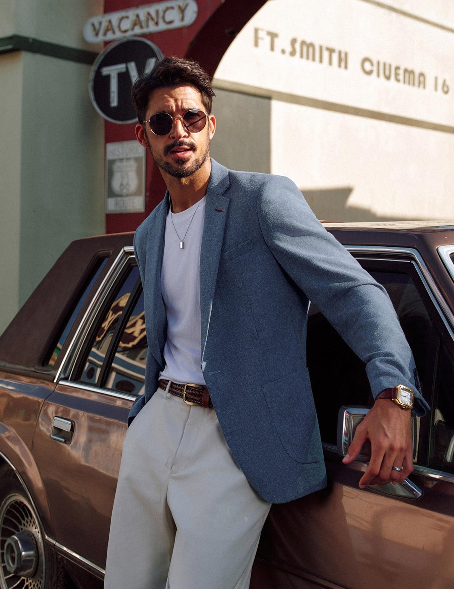 Mens Sport Coat Blazer Lightweight 1 Button Slim Fit Business Suit Jacket for Wedding Denim Blue