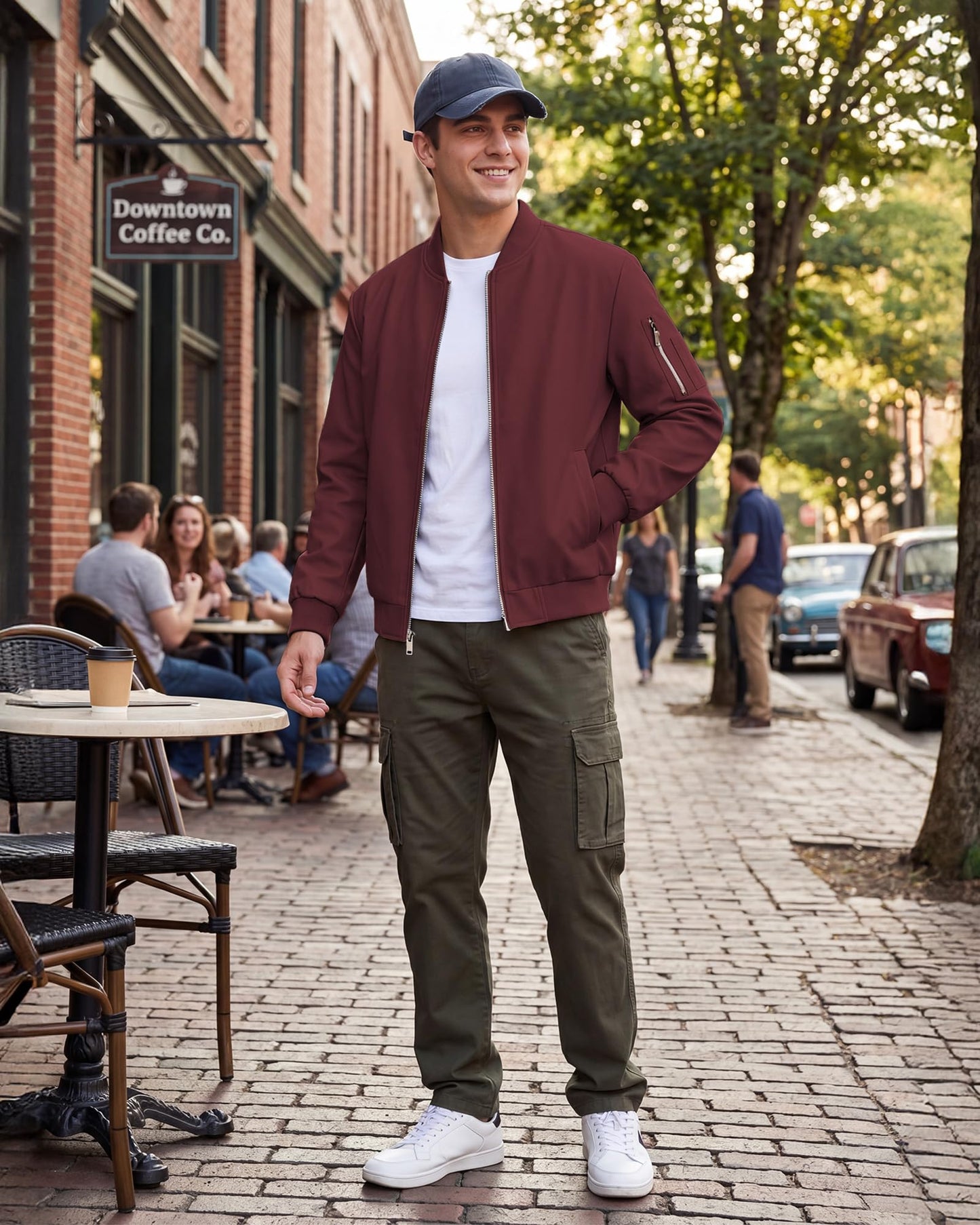 WULFUL Men's Lightweight Bomber Jacket Casual Windbreaker Zip Up Coat Spring Fall Streetwear with Pockets for Travel Work