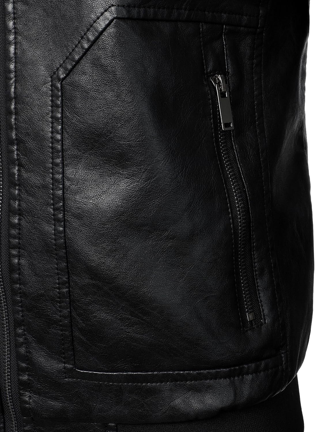 HOOD CREW Mens Faux Leather Bomber Jacket Classic Style Motorcycle Jackets Black S