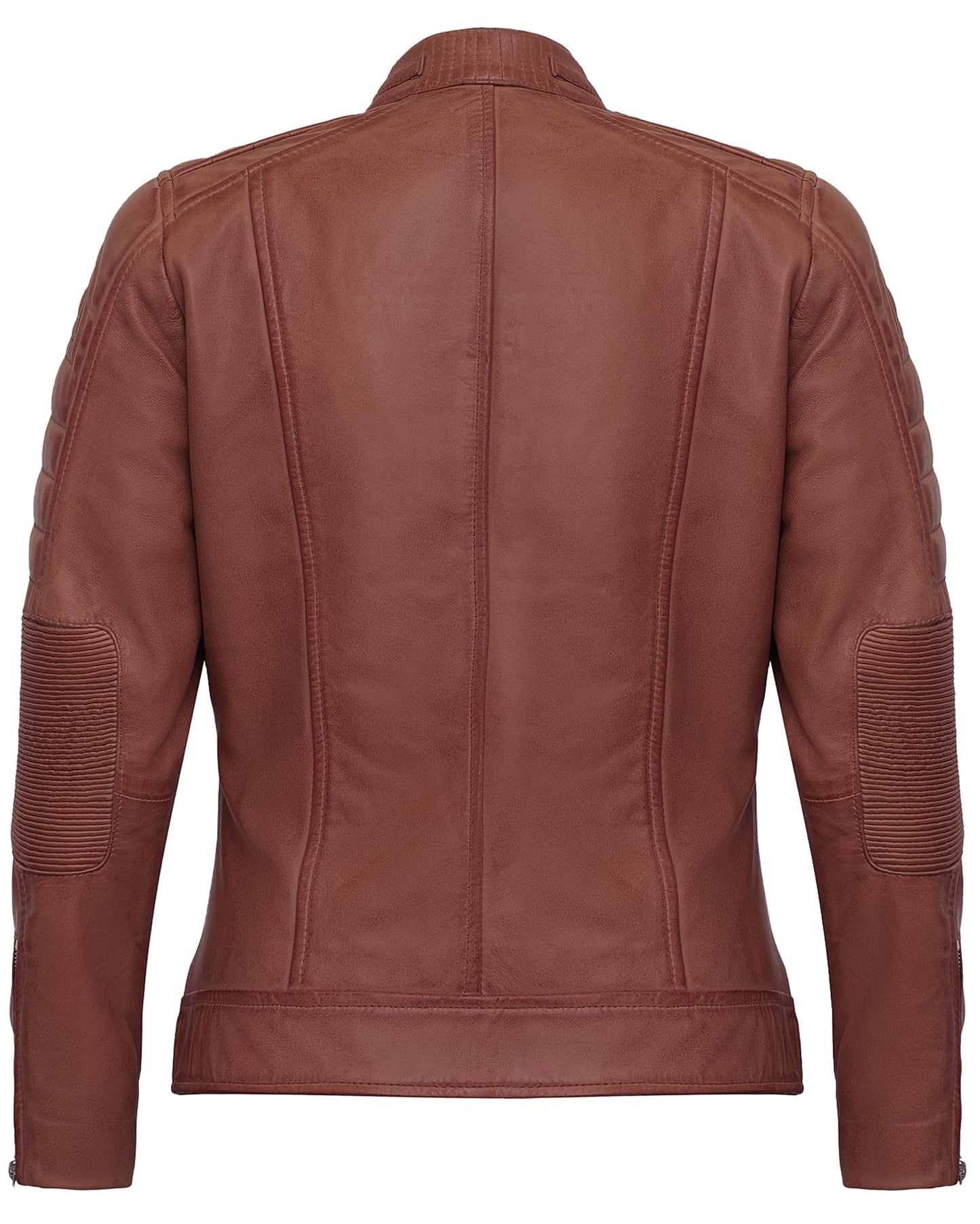 UrbanFocal Womens Motorcycle Jacket - Cafe Racer Style Brown Leather Jackets For Women | [101005104] Cafe Racer Cognac, L
