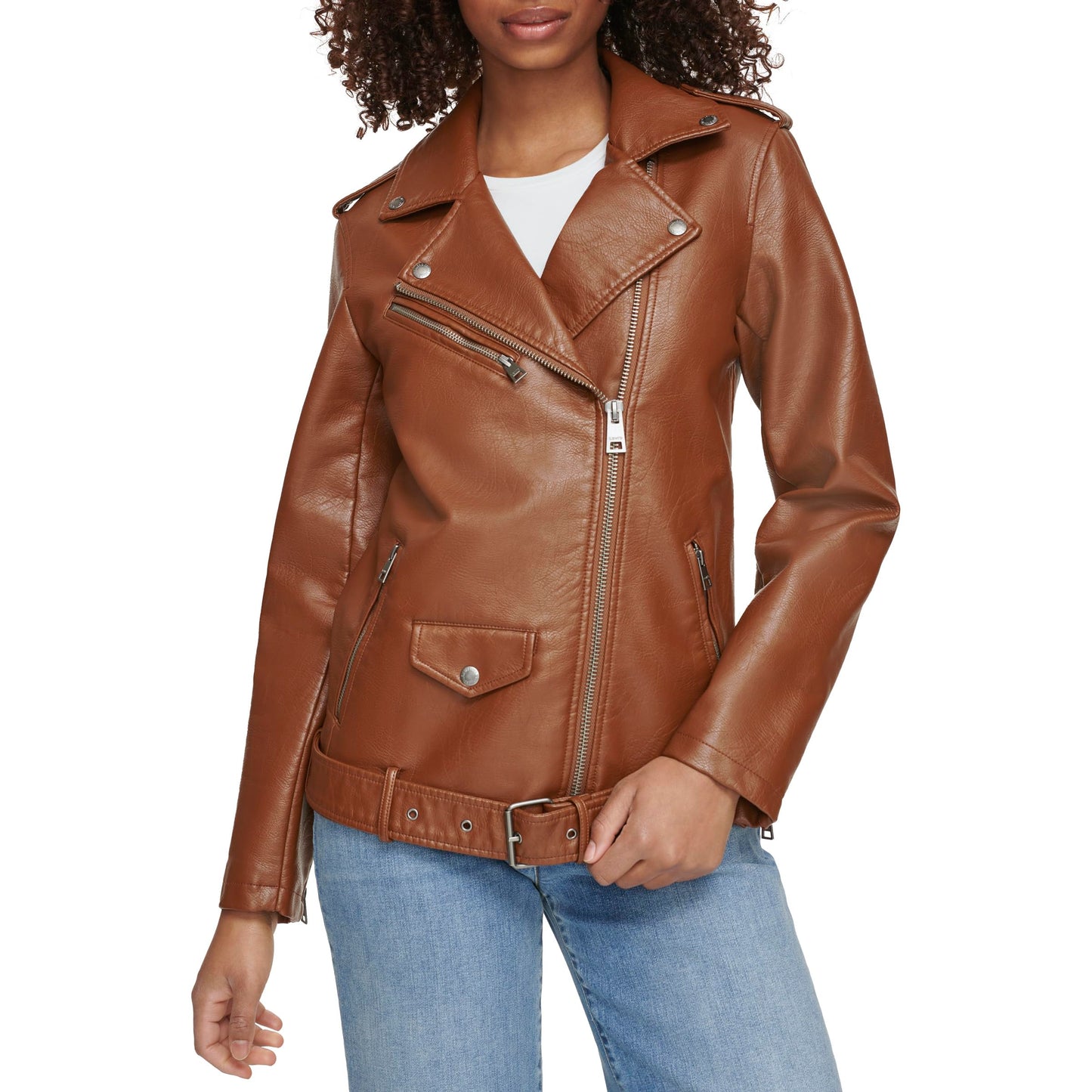 Levi's Women's Oversized Faux Leather Belted Motorcycle Jacket, Equestrian Brown, X-Small
