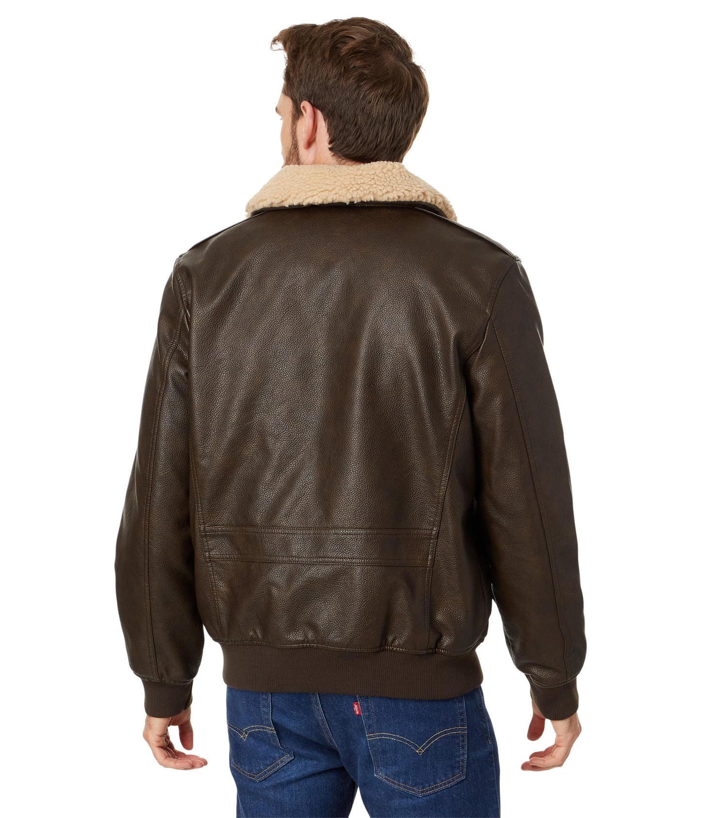 Levi's Men's Faux Leather Aviator Bomber Jacket with Sherpa Collar, Brown, Small