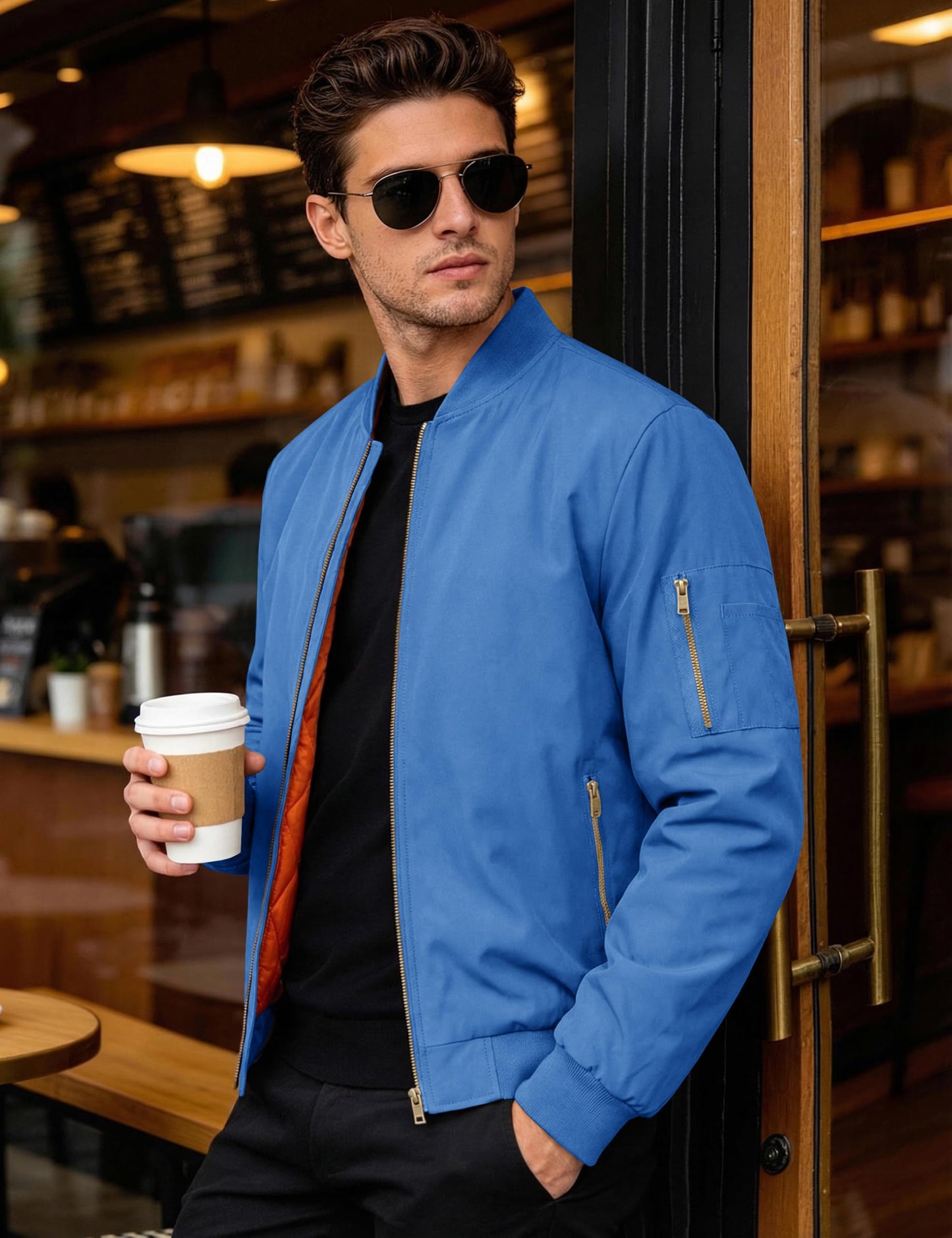 MAGNIVIT Bomber Jacket for Men Fall Winter Army Flight Jacket Blue M