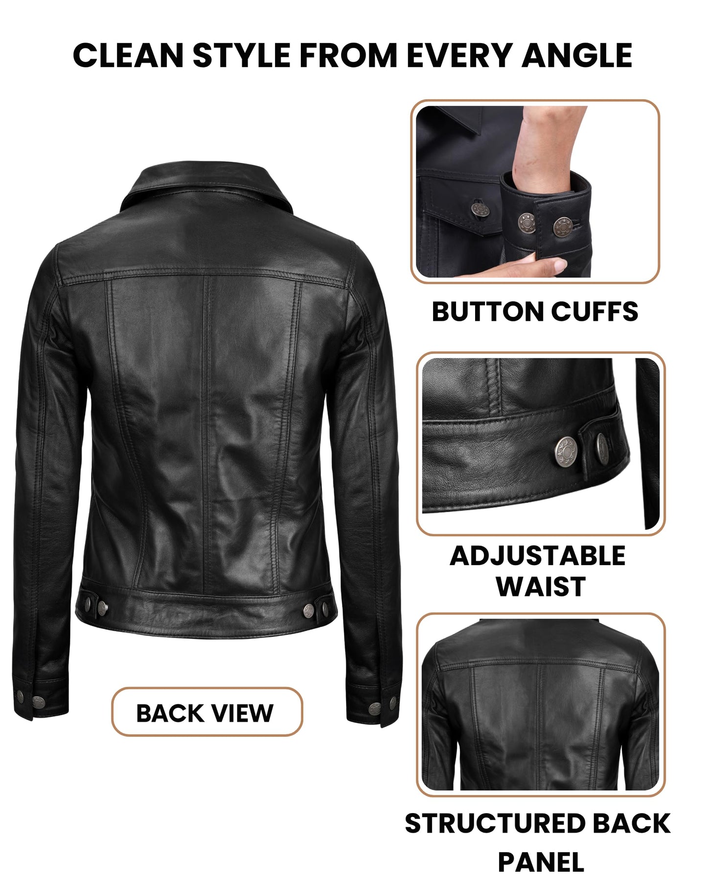 Decrum Women's Leather Jackets With Shirt Collar - Real Lambskin Black Leather Jacket Women | [1314333] Wmn Frnando Black, M