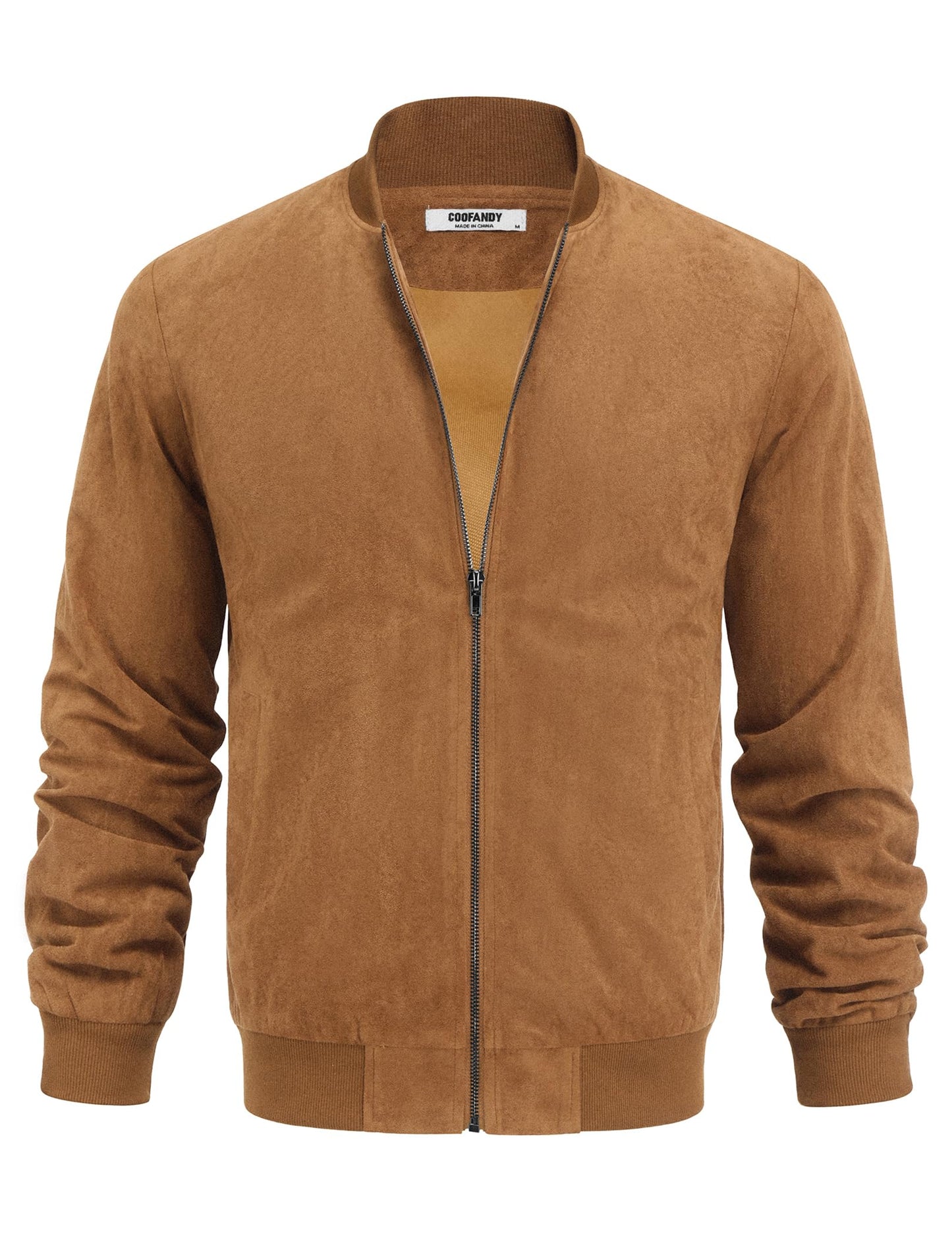 COOFANDY Mens Suede Jackets Lightweight Bomber Jackets Casual Vintage Jackets Faux Leather, Light Brown, Medium