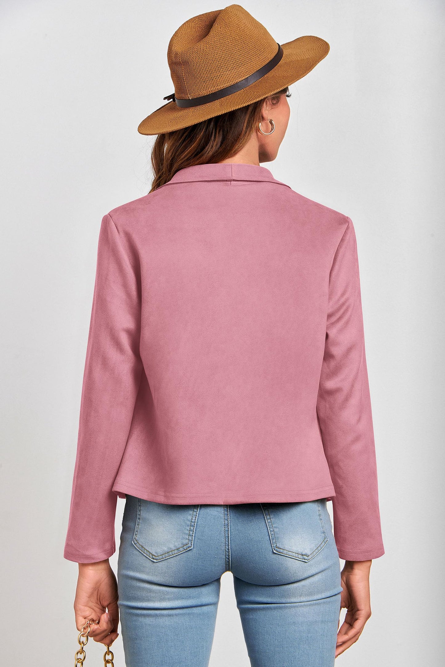 PRETTYGARDEN Fashion Fall Jackets For Women 2026 Open Front Faux Suede Leather Short Jacket Coats Outerwear (Pink,Large)
