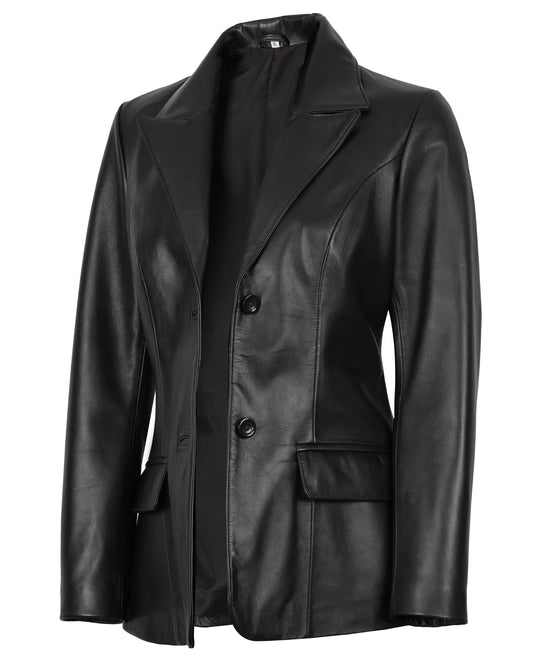 Decrum Black Leather Blazer Women - Blazer Jackets For Women | [1308964] Vcenza Black, L