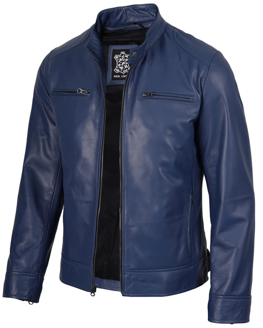 Mens Blue Leather Jacket Men - Mens Leather Jackets | [1126254] Blue Ddge L