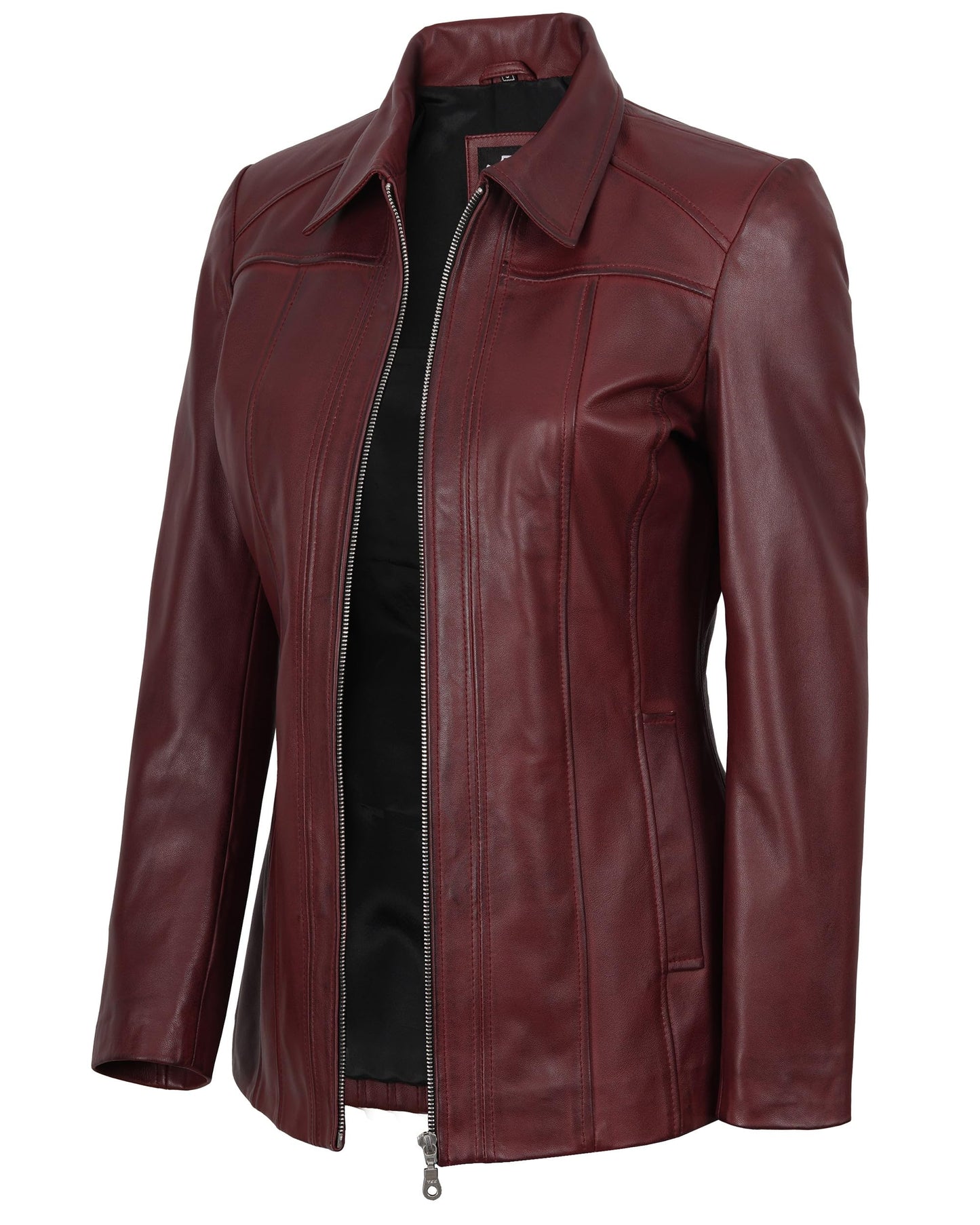 Decrum Lambskin Leather Jacket Women - Leather Coats for Women | [1331425] Marsha Maroon, XL