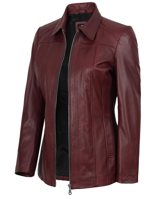Decrum Lambskin Leather Jacket Women - Leather Coats for Women | [1331425] Marsha Maroon, XL