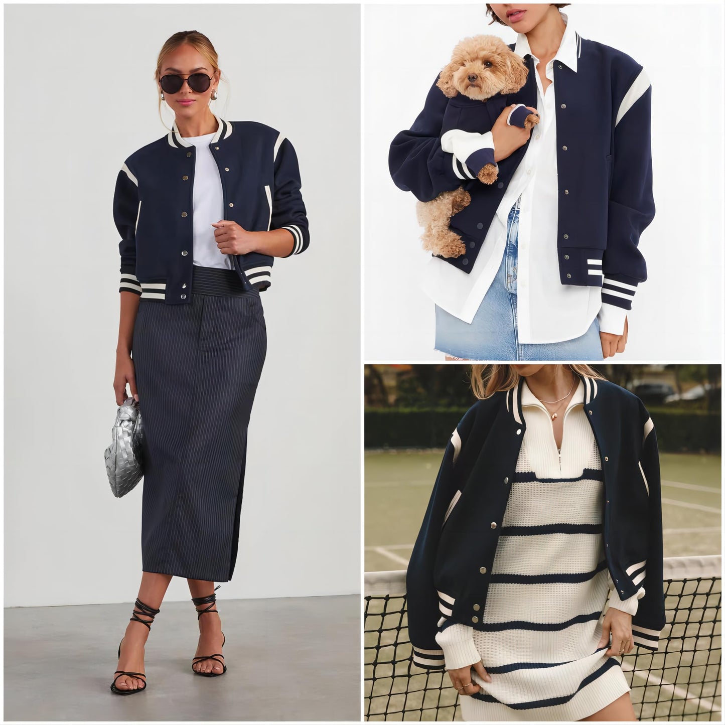 Zeagoo Women's Bomber Jacket Fall Lightweight Button Up Varsity Jacket Casual Striped Work School Outerwear with Pockets