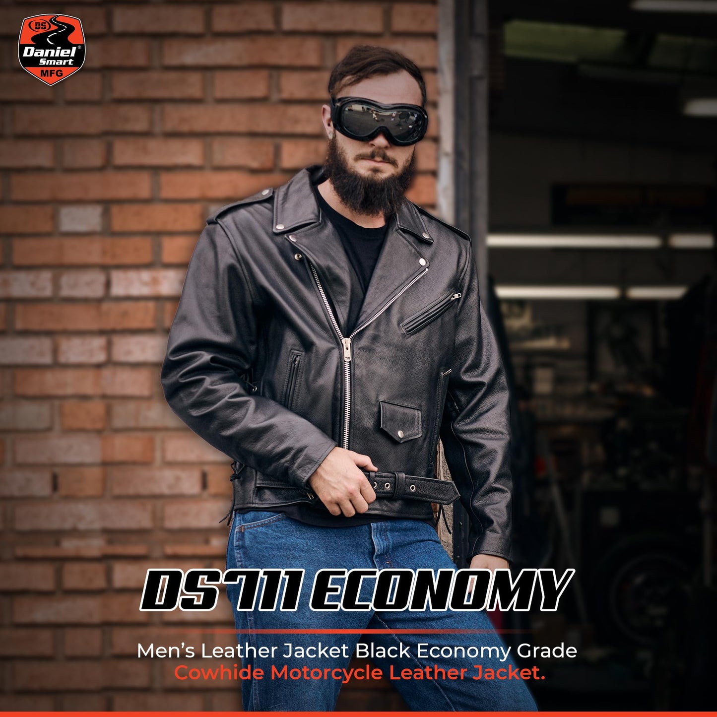 Daniel Smart Motorcycle Jacket for Men Genuine Black Leather Jacket with Polyester Thermal Lining Water Resistant Leather Jacket with Concealed Armory Pocket & Heavy Duty Zippers