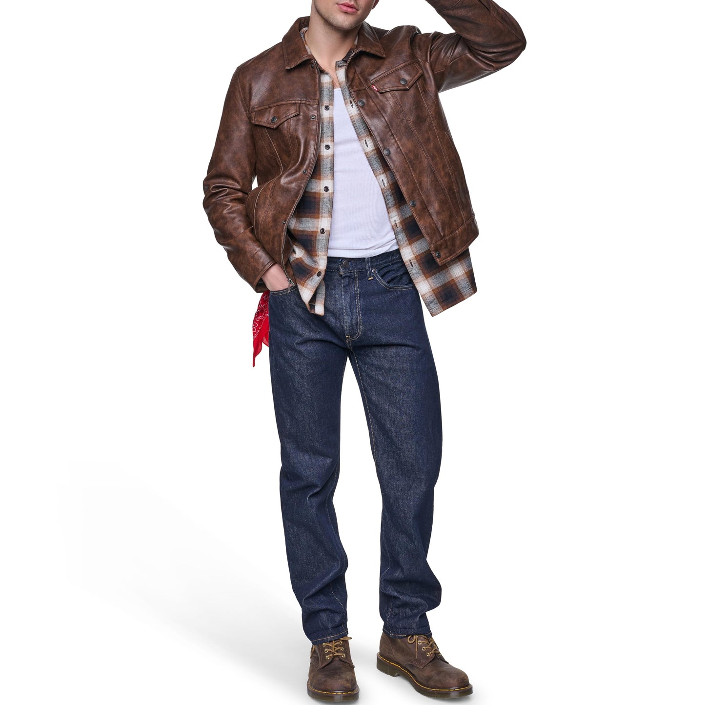 Levi's Men's Faux Leather Classic Trucker Jacket, Caramel, Large