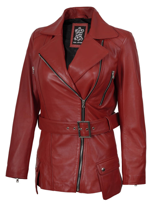 Decrum Disc Leather Jackets for Women - Women Leather Jacket | [1326812] Victoria Red, S