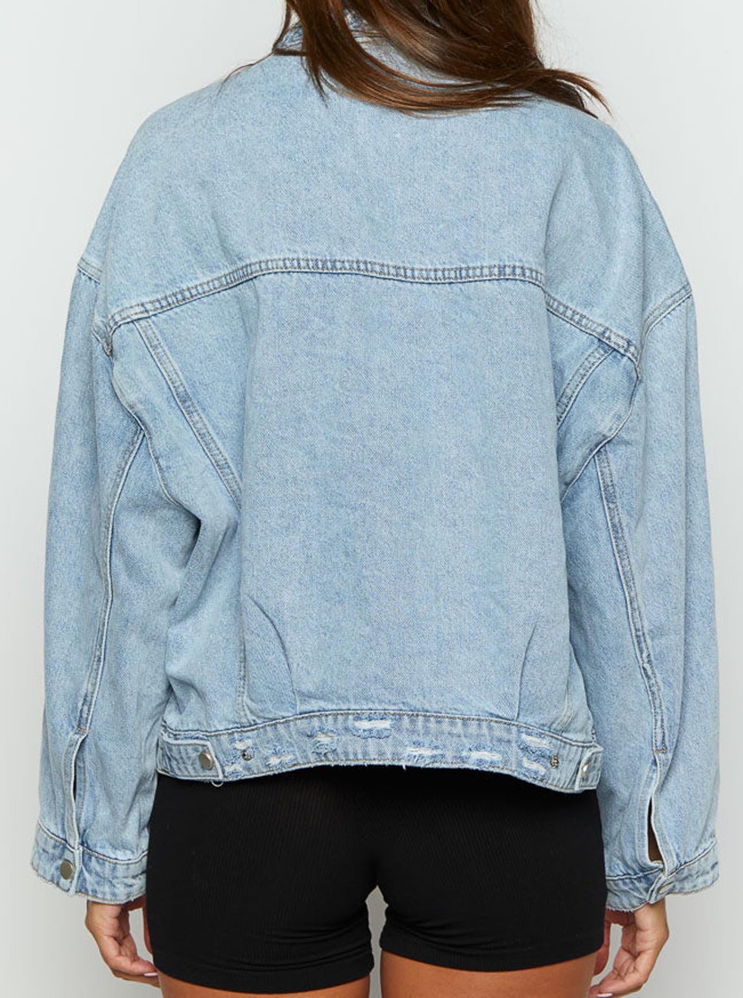 Justalwart Jean Jacket Women Oversized Denim Jacket Distressed Look (US 12-14)
