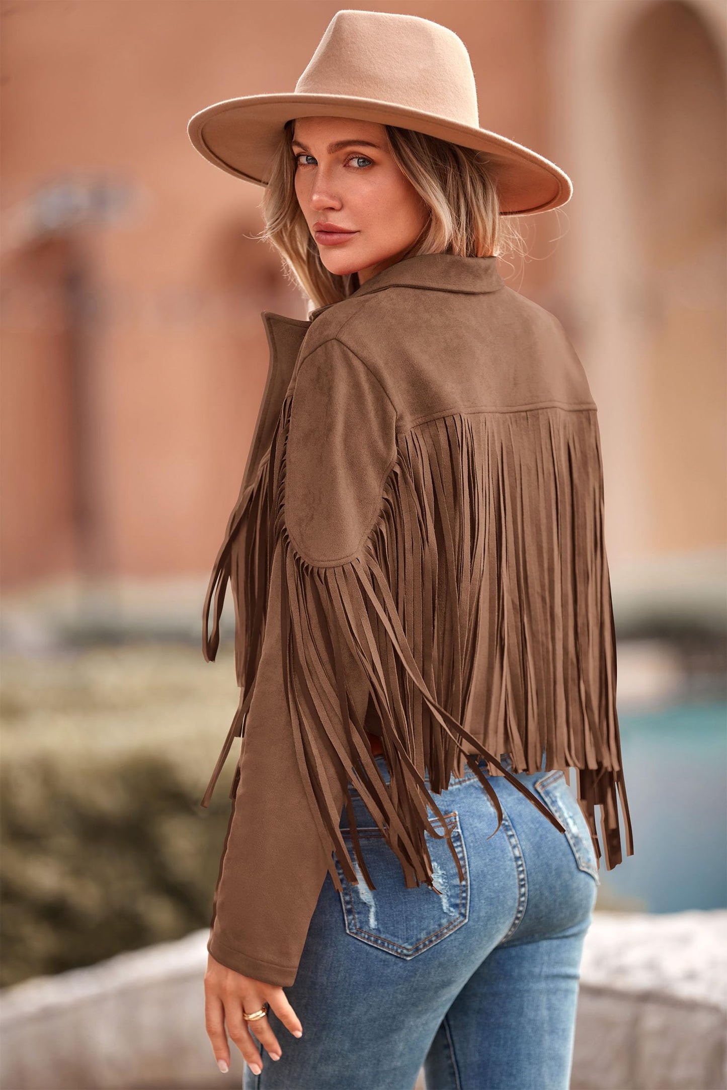PRETTYGARDEN Women's Fringe Faux Suede Leather Jackets Fall Fashion 2026 Tassel Motorcycle Cropped Coats (Coffee,Small)
