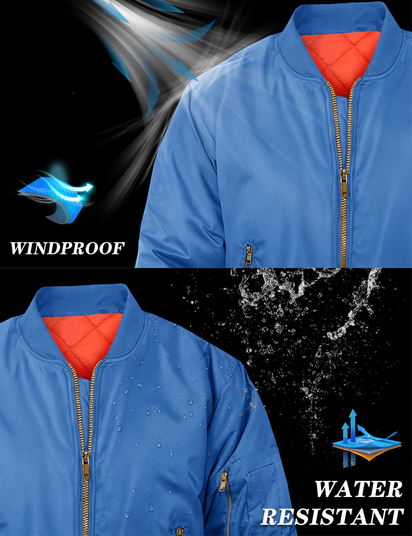 MAGNIVIT Bomber Jacket for Men Fall Winter Army Flight Jacket Blue M