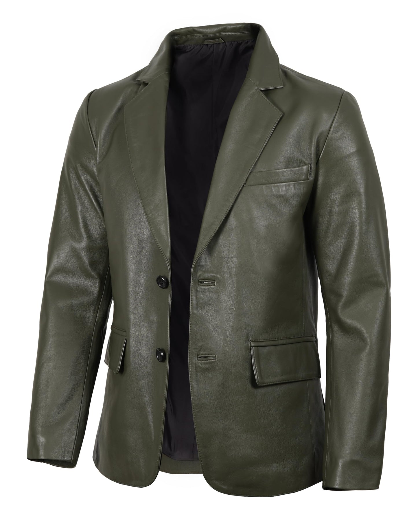 fjackets Lambskin Leather Jacket Classic Style Leather Blazer for Men Leather Coat For Men, 2 Button Blazer Olive Green| [1123805], XL