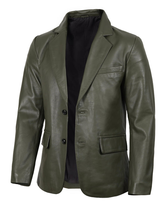 fjackets Lambskin Leather Jacket Classic Style Leather Blazer for Men Leather Coat For Men, 2 Button Blazer Olive Green| [1123805], XL
