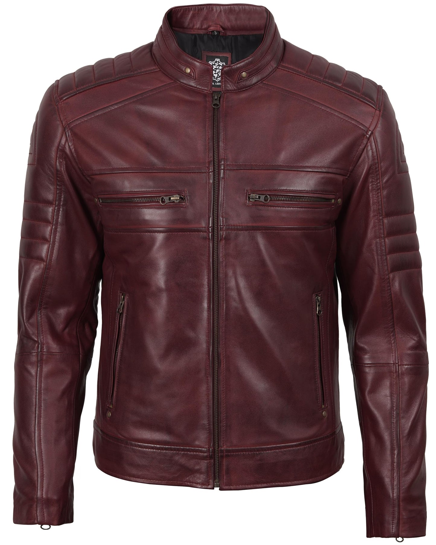 Blingsoul Lightweight Biker Leather Jacket Men | [1107054] Austin Maroon, L