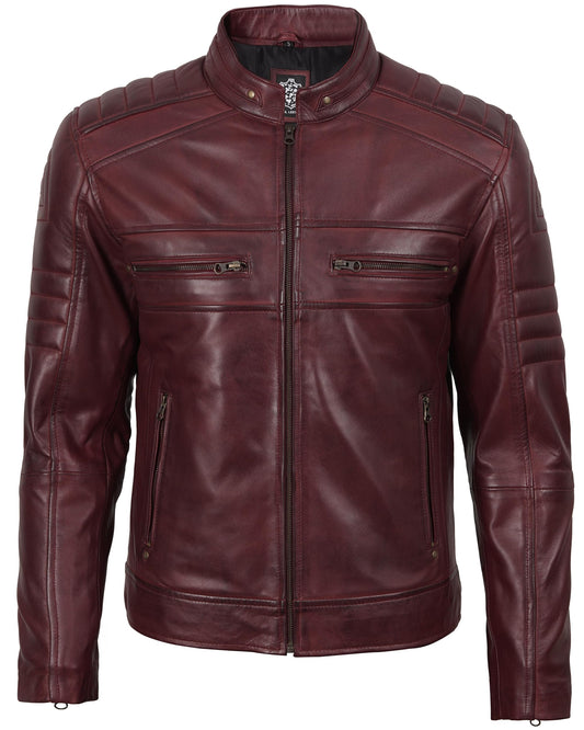 Blingsoul Lightweight Biker Leather Jacket Men | [1107054] Austin Maroon, L