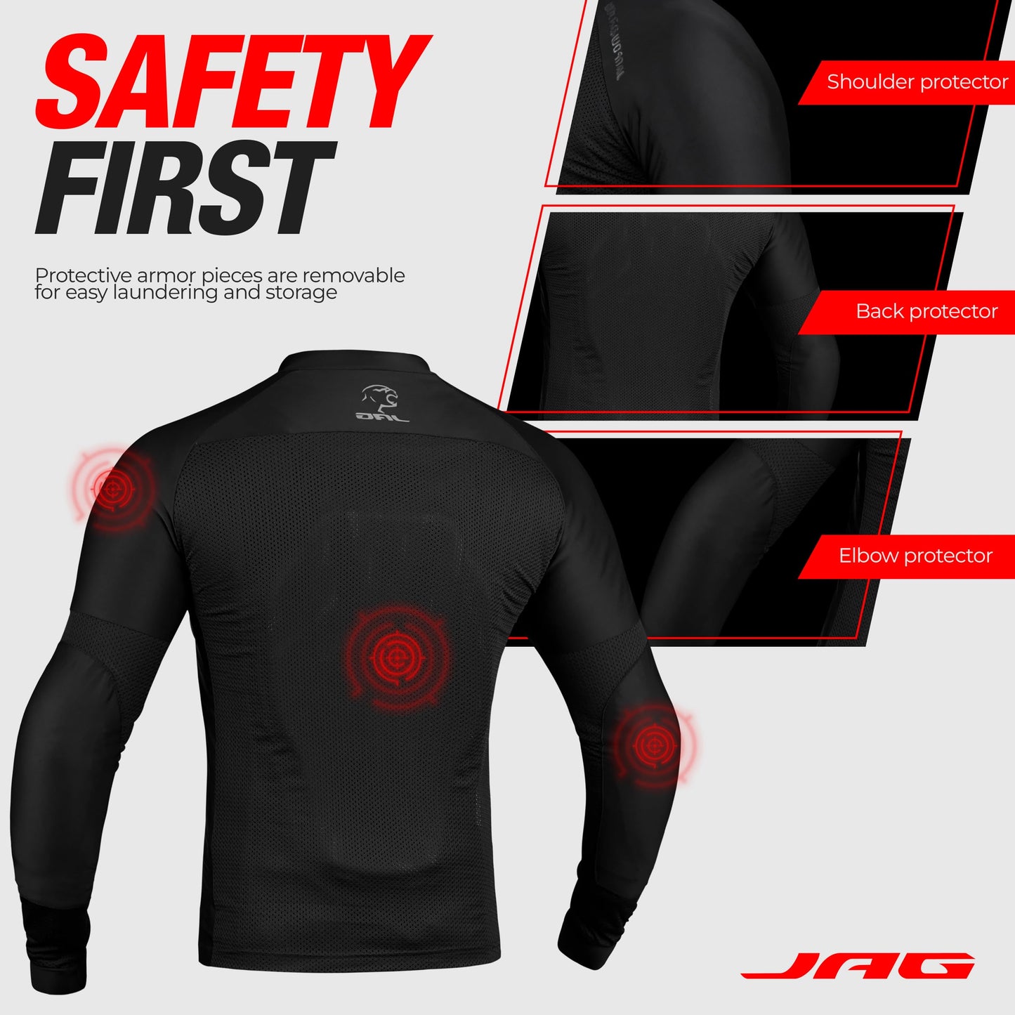 J.A.G. Motorcycle Mesh Shirt for Men with CE Certified Protective Padded Armors | All Season Motorcycle Riding Shirt Black