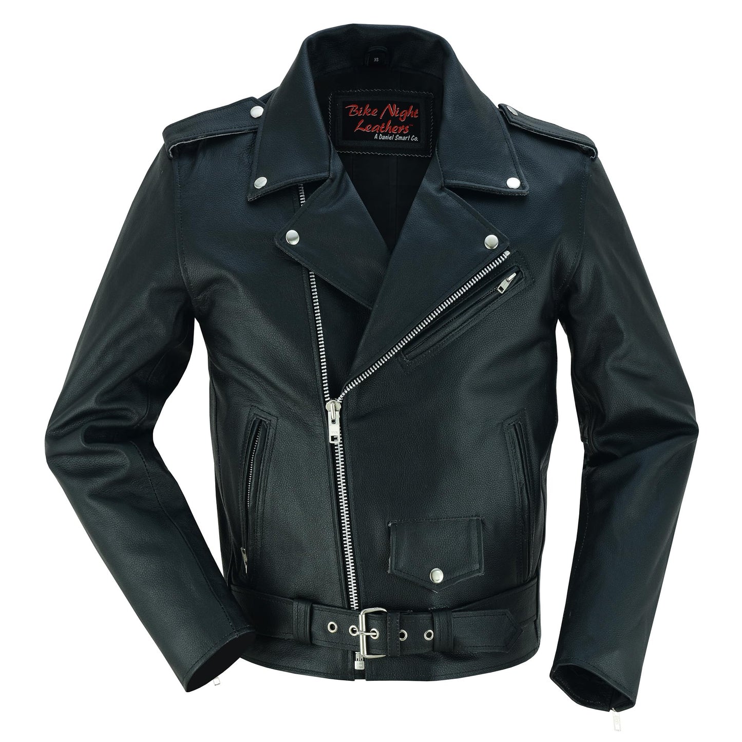 Daniel Smart Men Motorcycle Leather Jacket Black Economy Biker Leather Jacket with inside Pockets & Heavy Duty Zippers