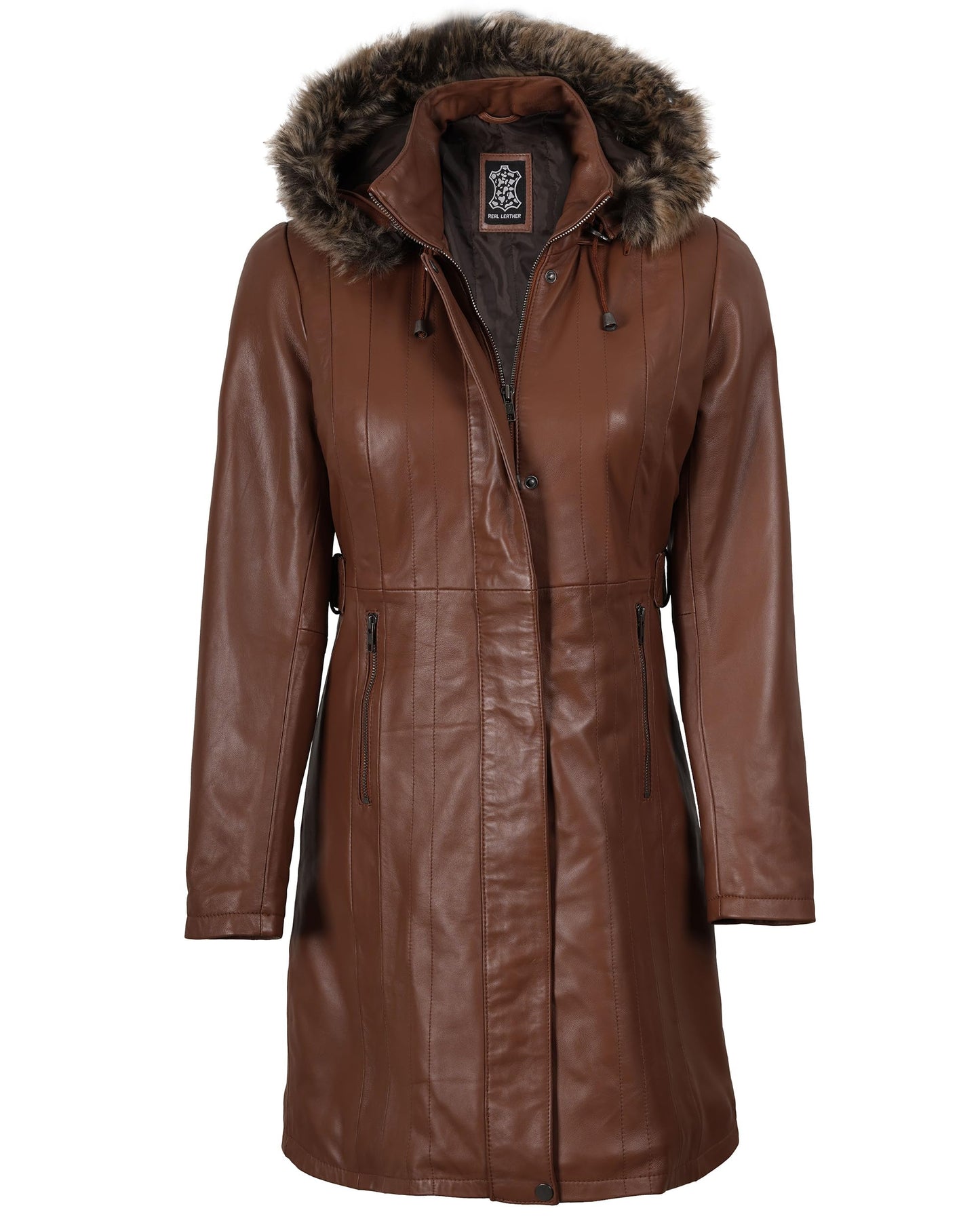 fjackets Disc Women Long Coat - Real Rambskin Leather Zip Up Hoodie Womens Jackets | [1309384] Jean Shearling, L