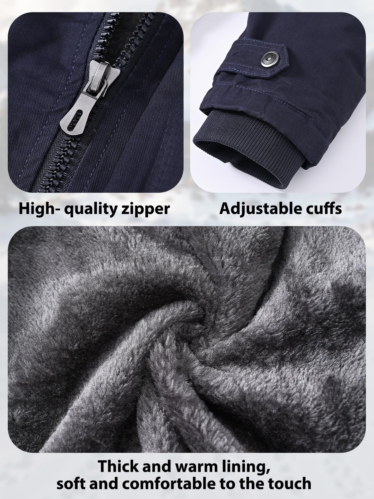 SPOSULEI Winter Jackets for Men Cotton Work Fleece lined warm Army Jacket Heavy Winter Military Coat with 9 Pockets Dark Blue M
