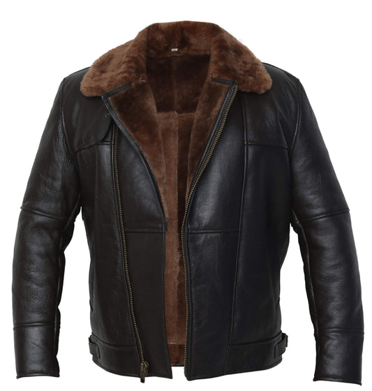 RSH LeatherCraft Cross Zip B3 Bomber Aviator Real Shearling Brown Sheepskin Leather Jacket (2XL)