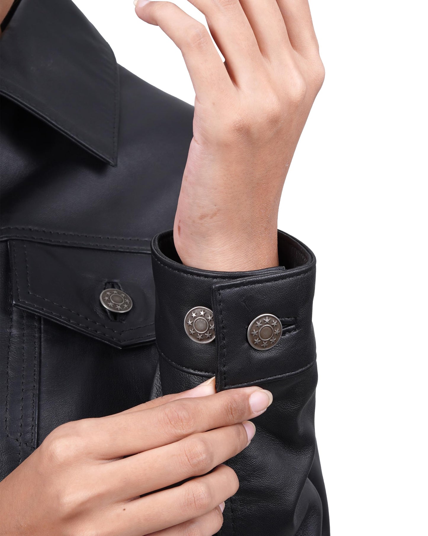 Blingsoul Leather Trucker Jacket Women - Vintage Style Womens Black Leather Jacket | [1314333] Fernando Black, M