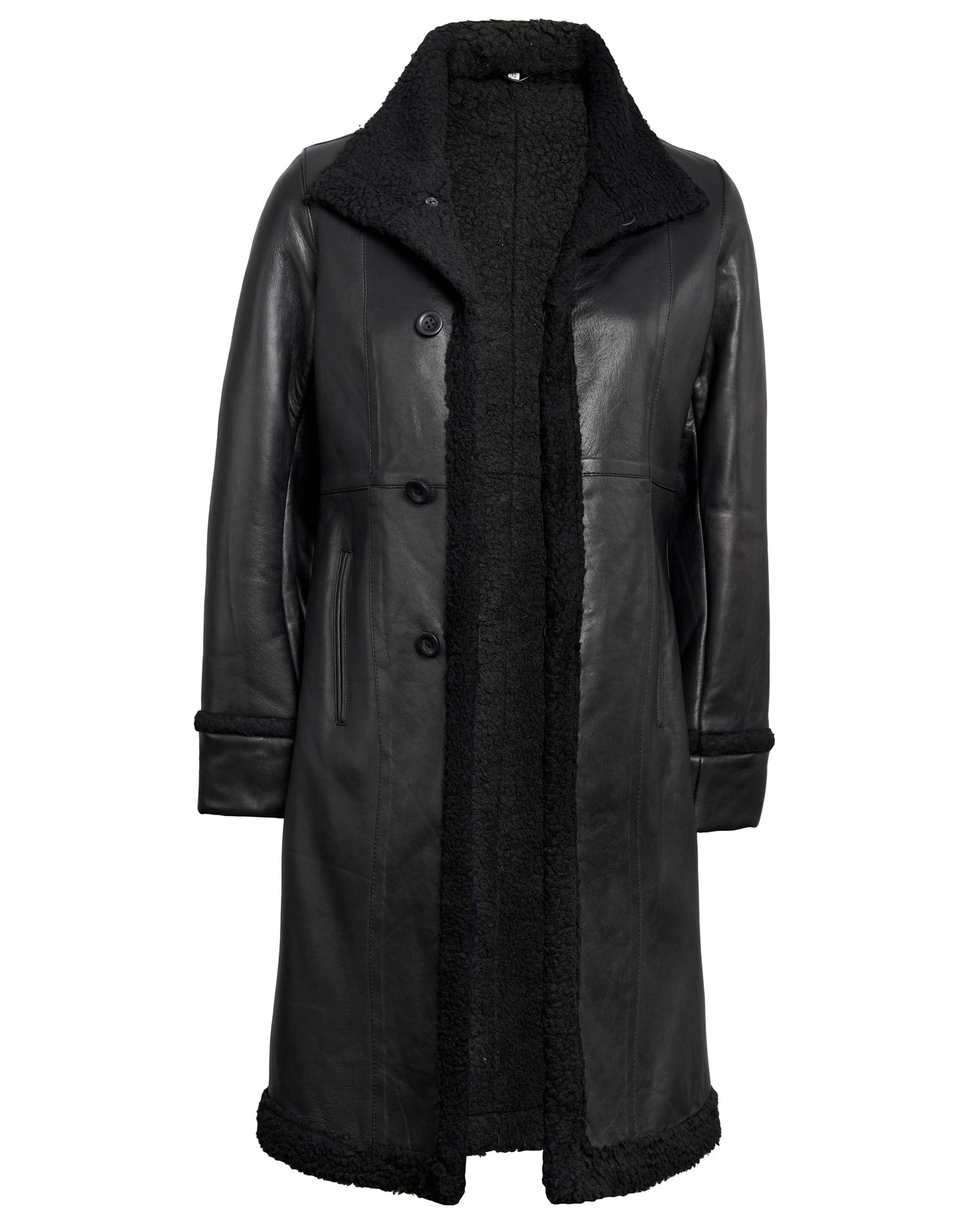 Decrum Disc Black Long Leather Jackets for Women | [1309315] Maura Black - XL