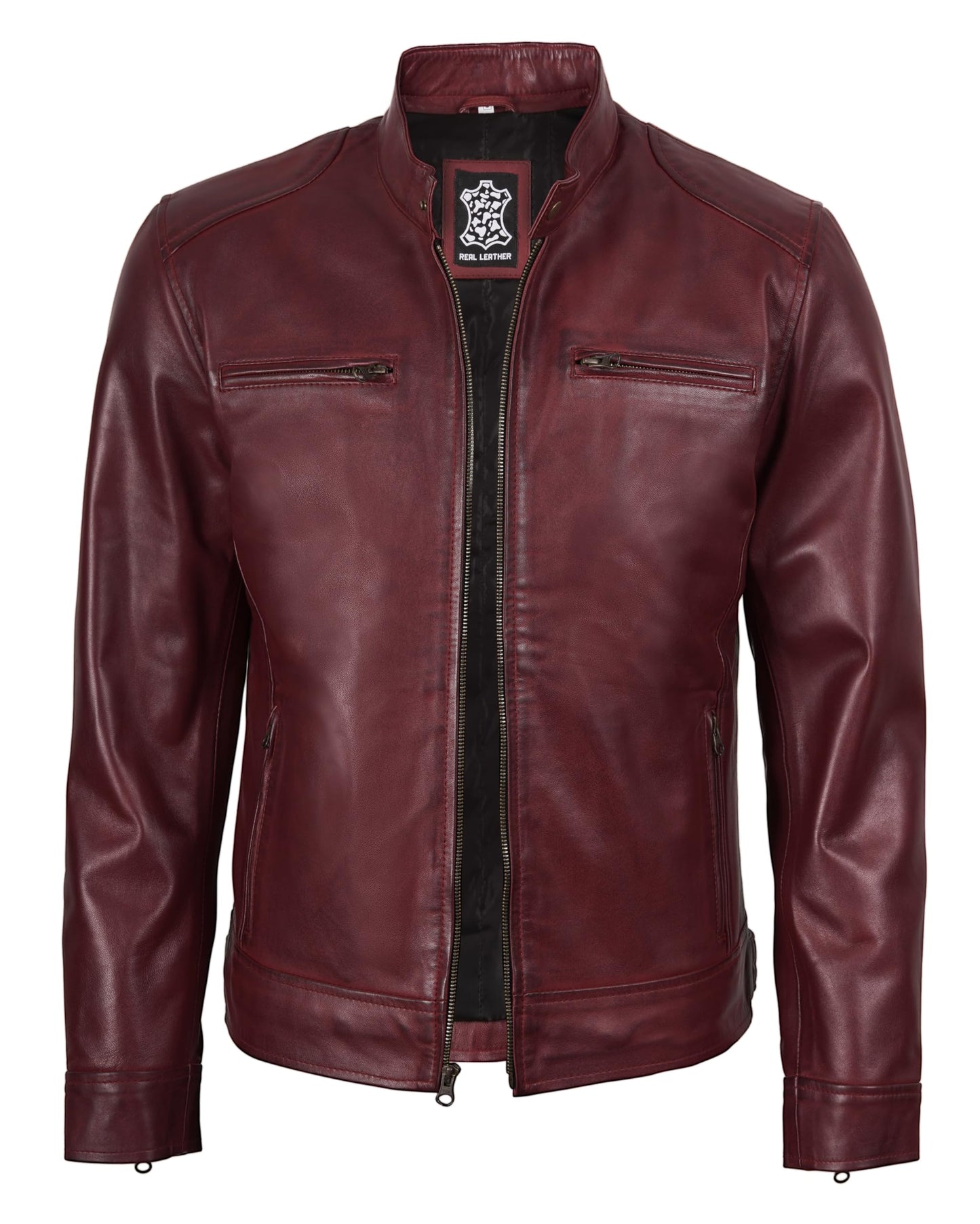 Decrum Mens Leather Jackets - Leather Motorcycle Jacket Men | [1116076] Ddge Burgundy, 2XL