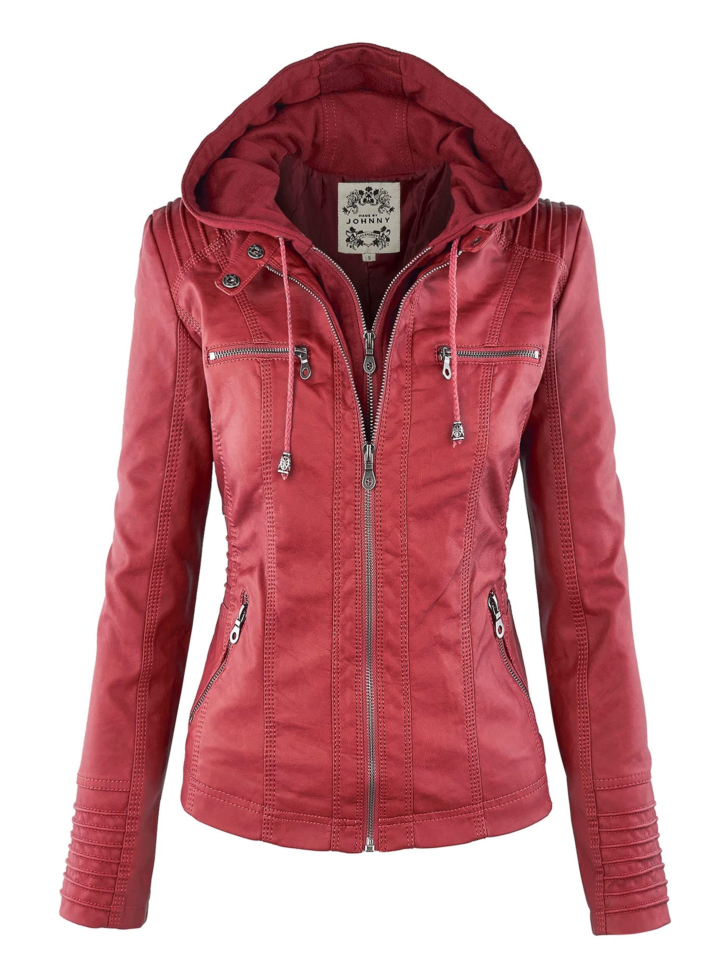 MBJ WJC663 Womens Removable Hoodie Motorcyle Jacket M RED