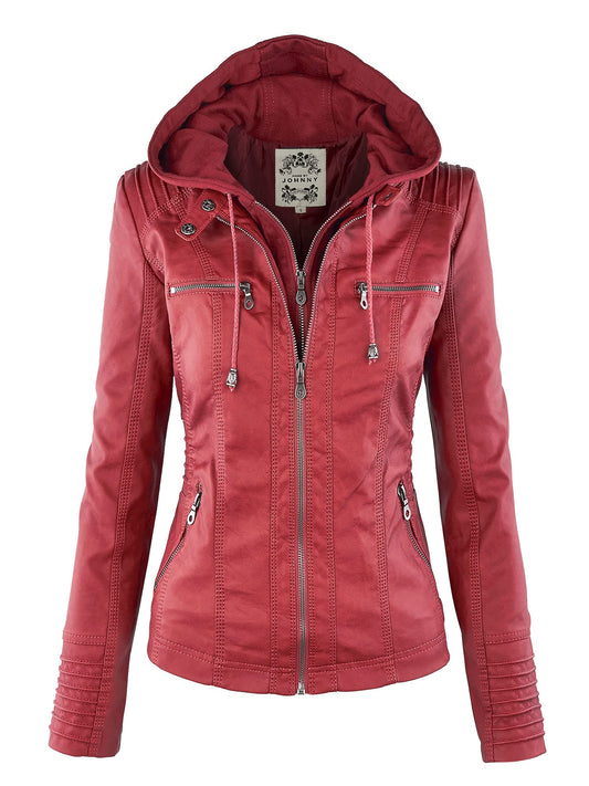 MBJ WJC663 Womens Removable Hoodie Motorcyle Jacket M RED