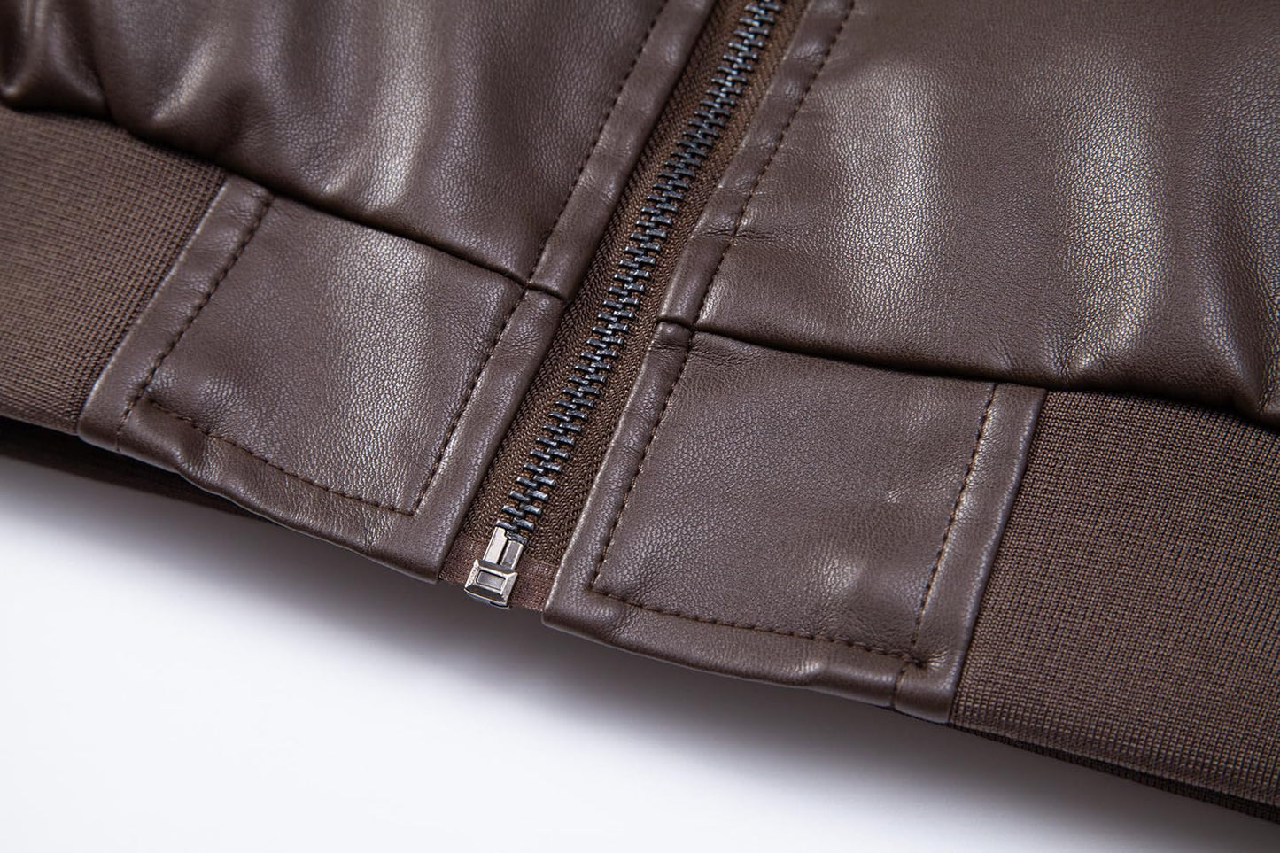 Womleys Mens Casual Faux Leather Jacket Fall Winter Leather Bomber Jacket (Large, Coffee)
