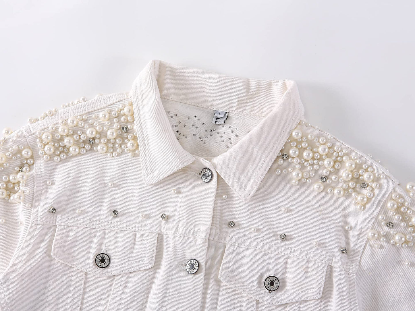 Kedera Women's Jean Jacket Embroidered Rivet Pearl Short Denim Jacket Coat