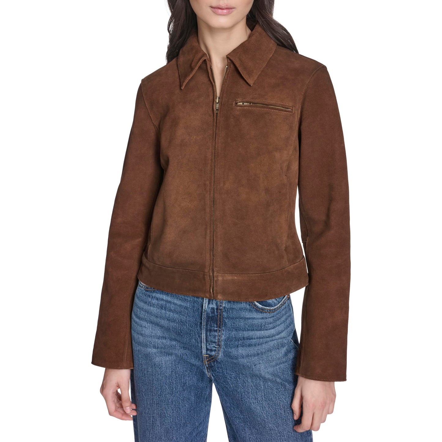 Levi's Women's Laydown Collar Jacket with Chest Zip, Maple Real Suede, Medium