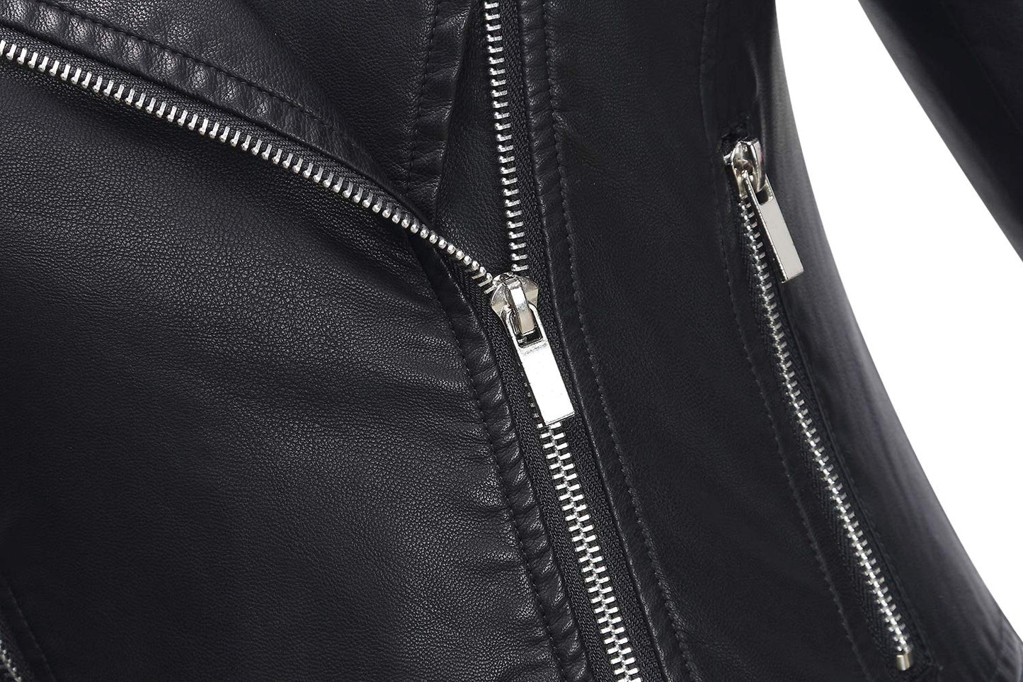 Tanming Women's Faux Leather Moto Biker Short Coat Jacket (Black-S)