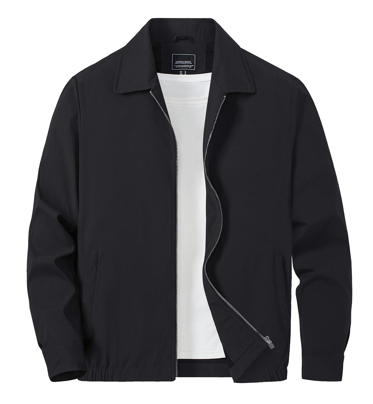 TACVASEN Men's Black Jacket Full Zip Windbreaker for Golf Business Work