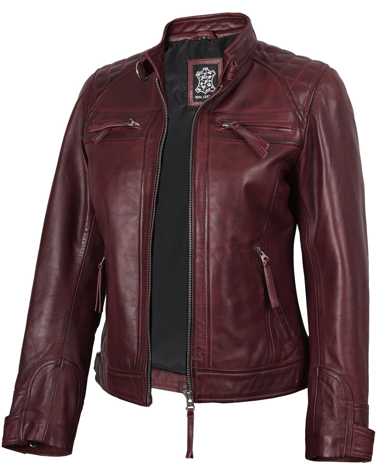 Decrum Burgundy Leather Jacket - maroon leather jacket | (N2) [1315914] Diamnd1 Burgundy, L