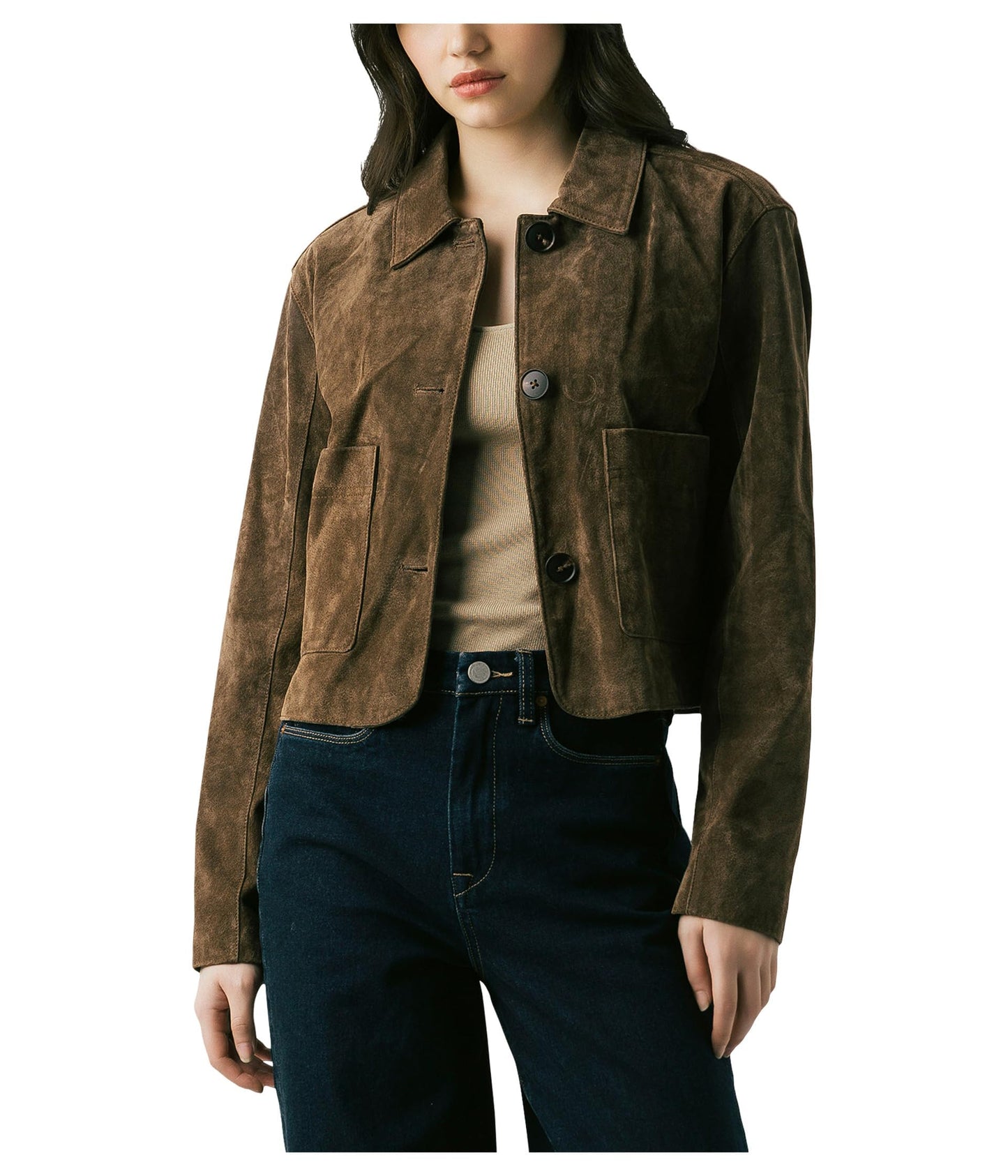 Blank NYC Womens Real Suede Cropped Blazer, Black Coffee, X-Small