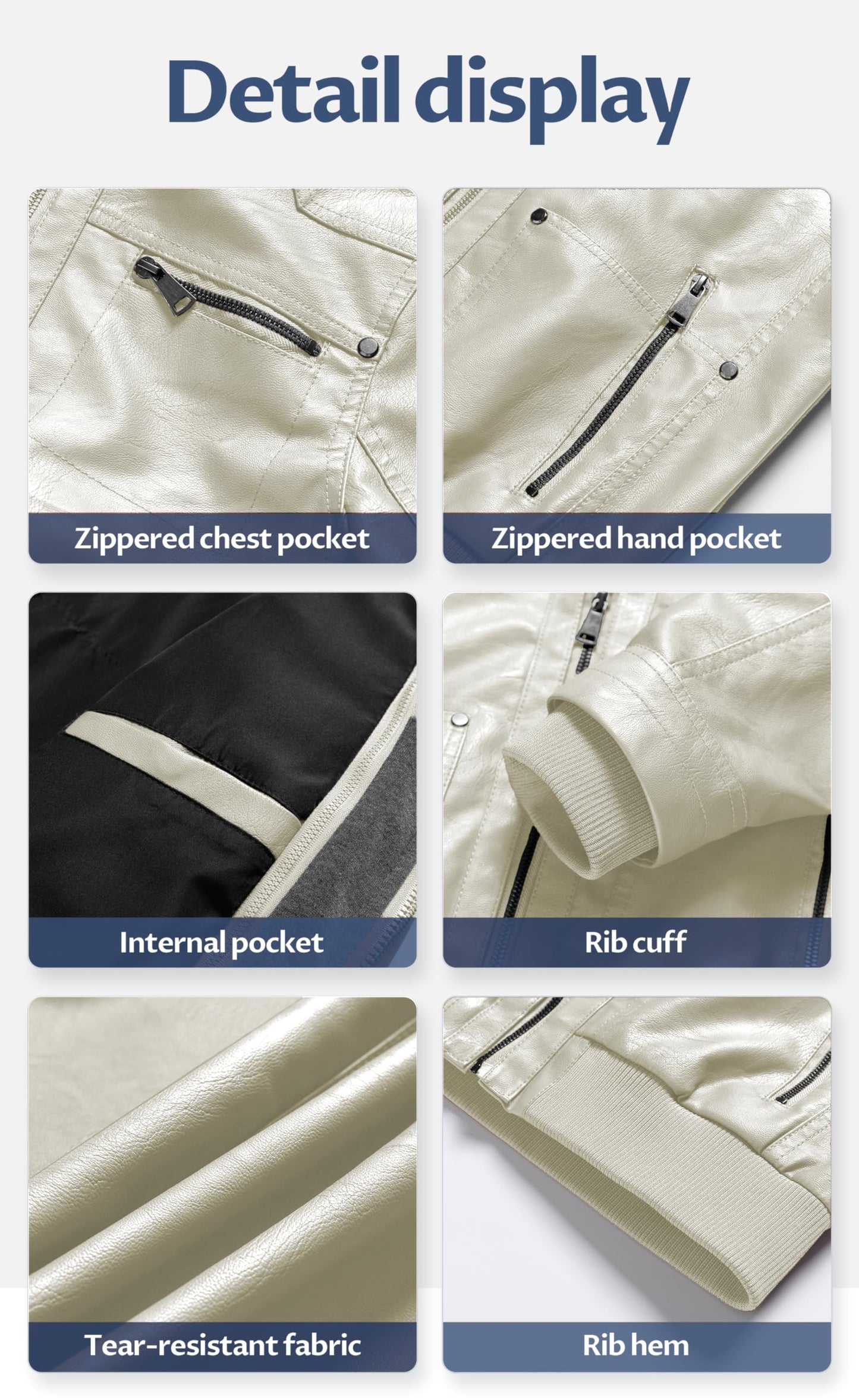 CREATMO US Jackets for Womens Faux Leather Motorcycle Fall Jacket Women's Fashion Clothes Lightweight Moto Biker Coat White 4XL