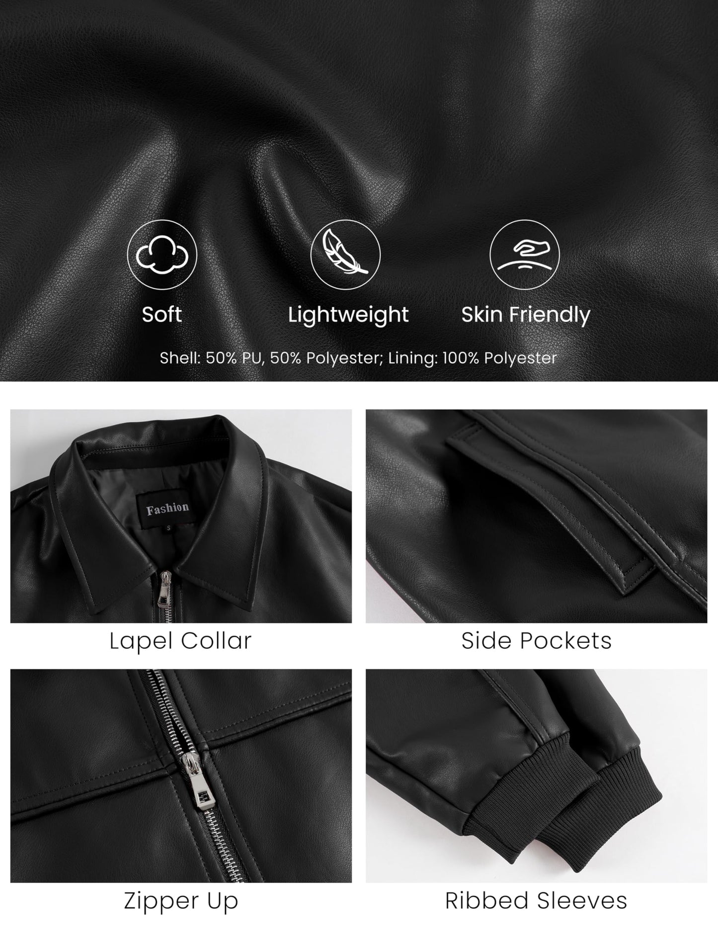 EsheSy Women's Oversized Leather Jacket Faux Suede Boyfriend Motorcycle Full Zip Bomber Jacket(Black-L)