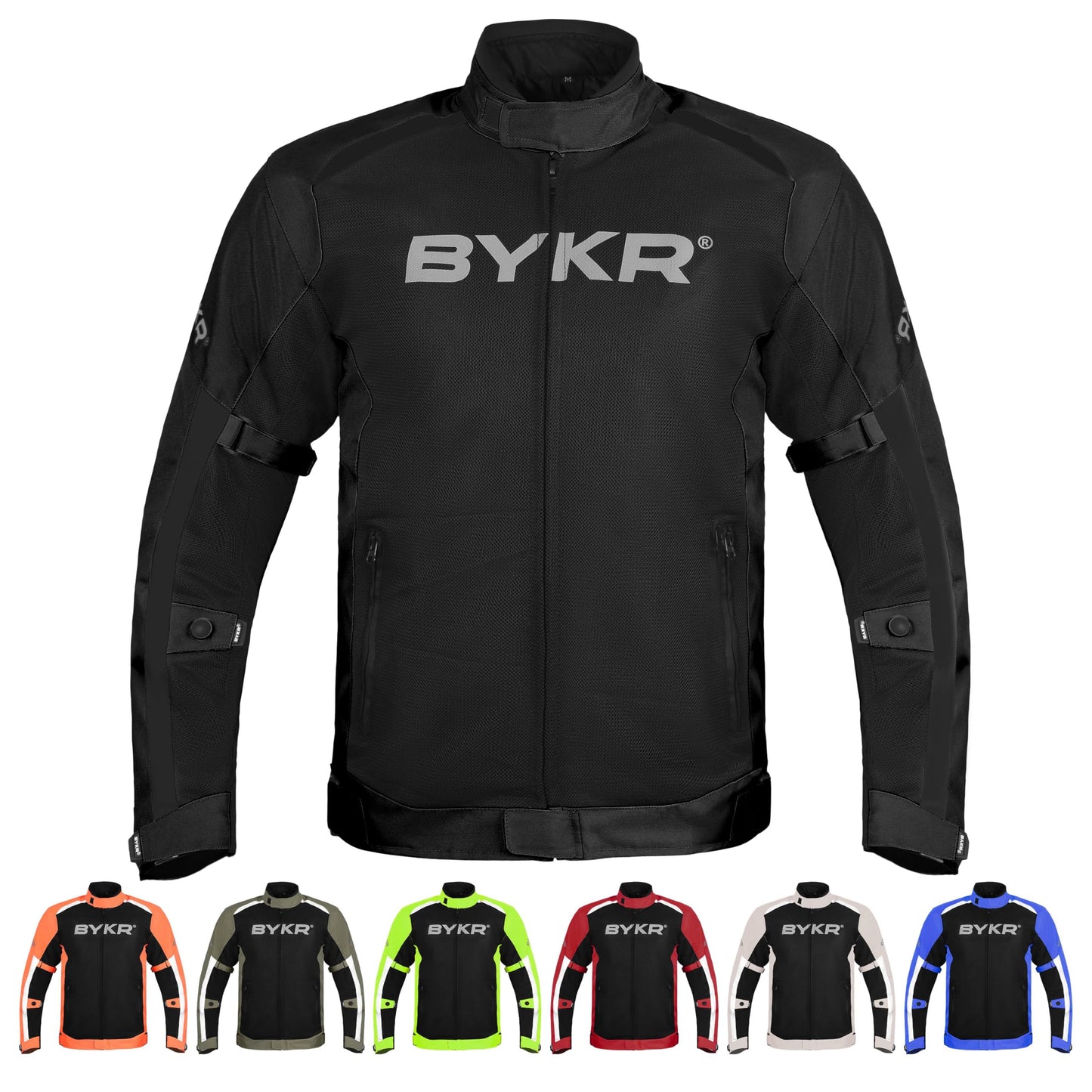 BYKR Mesh Motorcycle Jacket For Men Dual Sports Adventure Breathable Air Racing Bikers Riding Powersports Protective Motorbike Jackets Enduro CE Armored Black XL