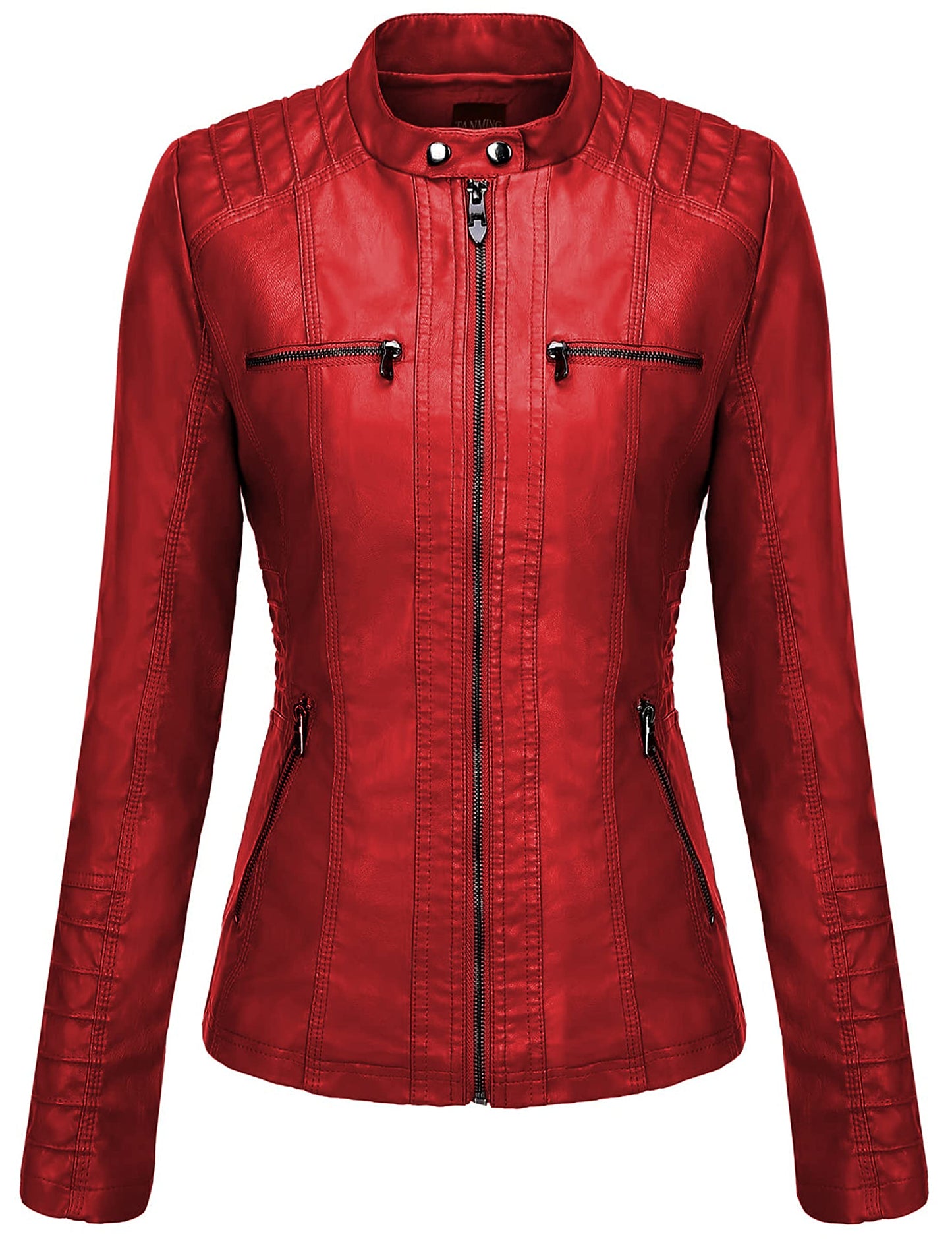 Tanming Womens Faux Leather Jacket Hooded Moto Biker Coat Outerwear Fall Fashion Outfits Winter Clothes