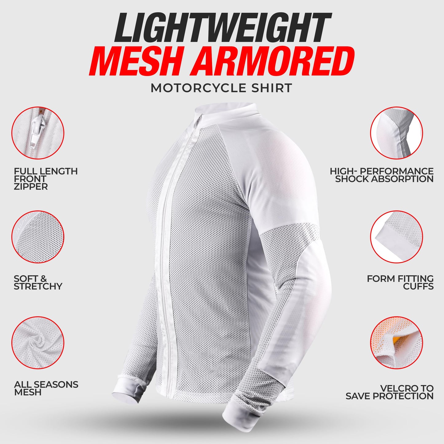 JAG Mesh Motorcycle Protective Shirt, Summer Riding Shirt for Men & Women