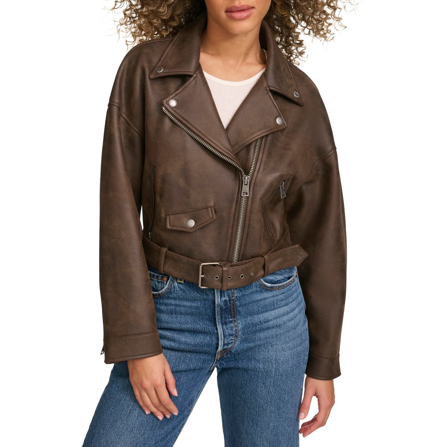 Levi's Women's Faux Leather Cropped Moto Jacket, Dark Brown Faux Suede, X-Large
