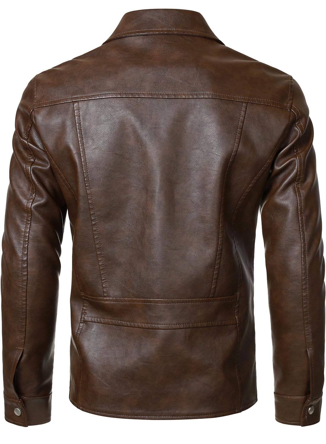 HOOD CREW Men’s Classic Faux Leather Jackets Turn Down Collar Leather Coat Lightweight Outerwear Biker Jacket Coffee M